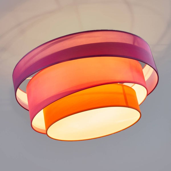 Lindby Textil Deckenleuchte rund 3 flammig, Ringe Deckenlampe Stoff Violett Pink Orange 3x E27 max. 60W ohne Leuchtmittel Schlafzimmerleuchte