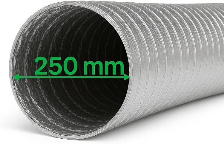 Flexibles Alu-Flexrohr für Lüftungsanlagen mit einem Durchmesser von 250 Millimetern.
