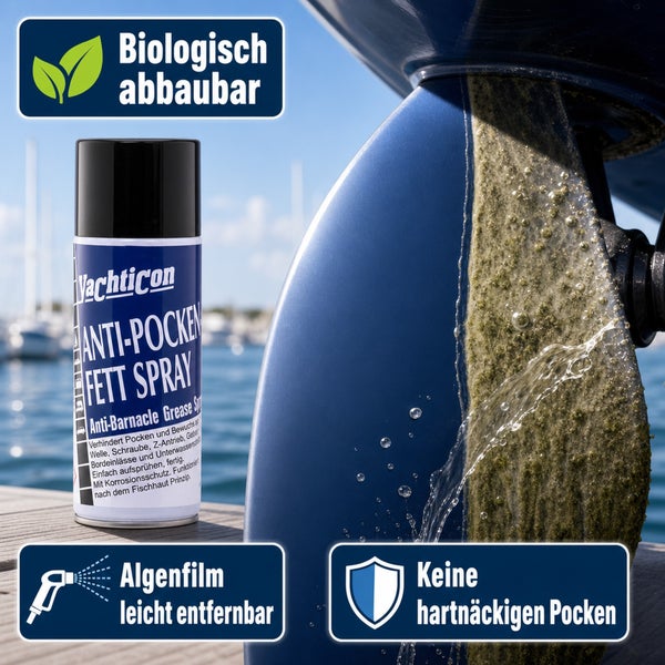 Yachticon Anti Pocken Fett Spray zum Schutz vor Bewuchs an Schiffsantrieben und Unterwasserteilen
