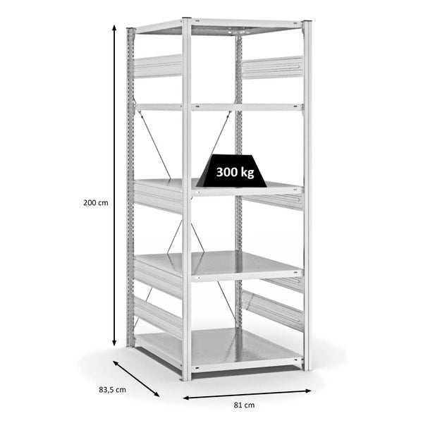 PROREGAL Fachbodenregal Stecksystem T-Profil Heavy-Duty Grundregal HxBxT 200 x 75 x 80 cm 5 Ebenen Fachlast 300 kg Einseitig Nutzbar Lichtgrau