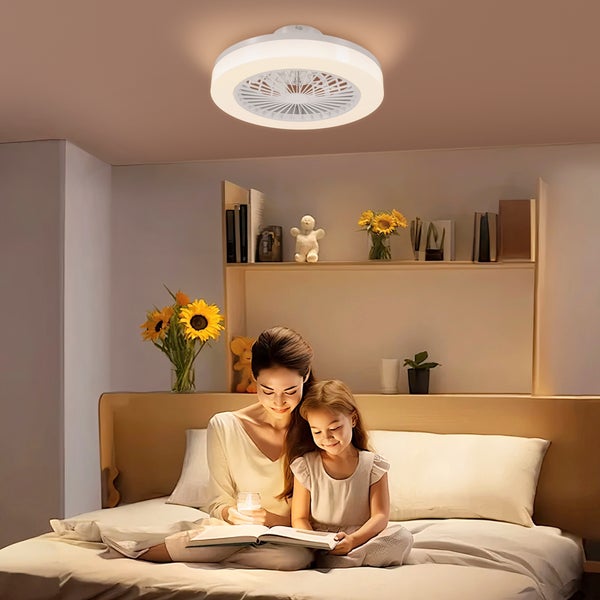 HOMCOM Deckenventilator mit Beleuchtung Fernbedienung LED Ventilator Deckenleuchte Dimmbar mit  6 Geschwindigkeiten 40 W Lampe mit umkehrbar Ventilator, Timer für Schlafzimmer Weiß 46 cm