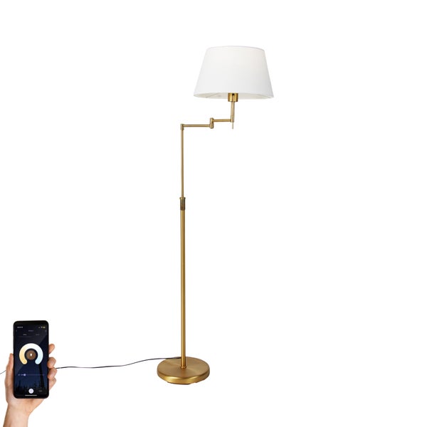 Smart Stehleuchte Bronze mit weißem Schirm und verstellbarem Arm inkl. Wifi A60 - Ladas Deluxe