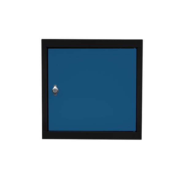 PROREGAL Schließfachwürfel Blocky mit Drehriegelschloss für Vorhängeschloss | HxBxT 40x40x40cm | Anthrazit/Enzianblau | Tresor, Schließfach, Schlüssel