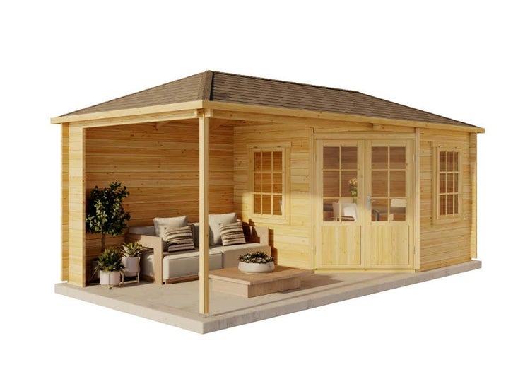 Alpholz 5-Eck Gartenhaus Mosel aus Massiv-Holz, Gerätehaus mit 40 mm Wandstärke, Garten Holzhaus inklusive Montagematerial, Geräteschuppen Größe: 598 x 300 cm