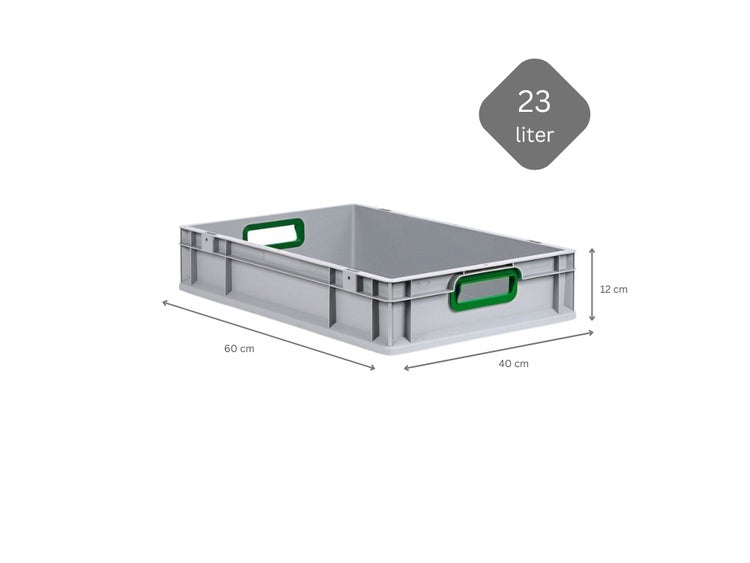 PROREGAL Spar Set 8x Eurobox Nextgen Color HxBxT 12 x 40 x 60 cm 23 Liter Griffe Grün Offen Glatter Boden Eurobehälter Transportbox