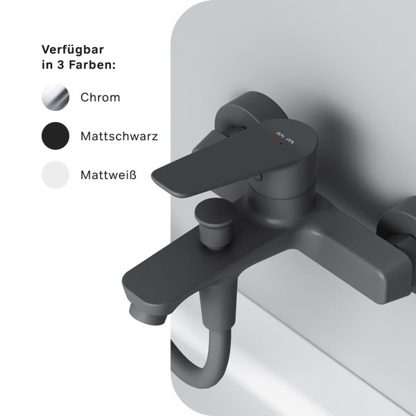 Aufputz Badewannenarmatur in Mattschwarz, erhältlich in drei Farben