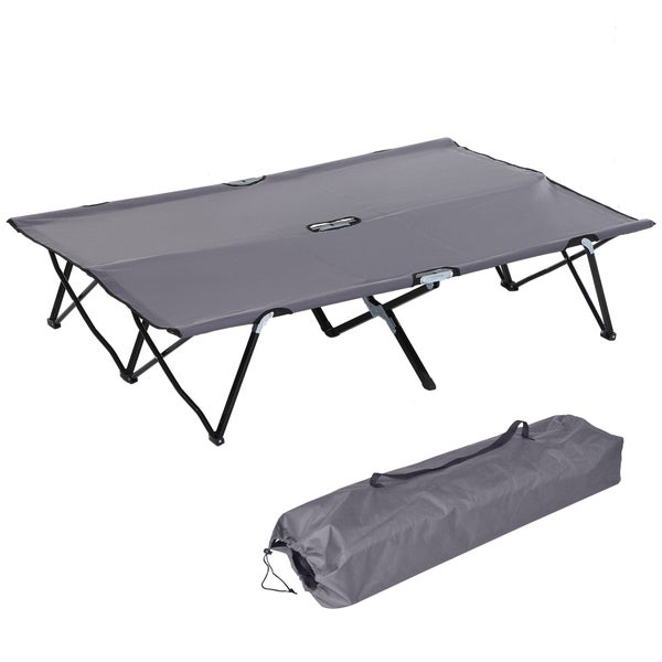 Outsunny Campingbett Klappbar für 2 Personen Feldbett Klappbett mit Tragetasche bis 136 kg belastbar Stahl Oxford Grau 193 x 125 x 40 cm