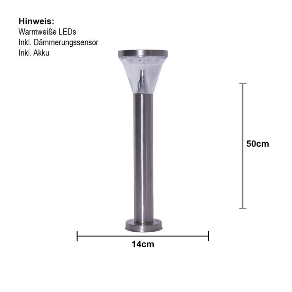 Solarleuchte aus Edelstahl, 50 cm hoch und 14 cm breit