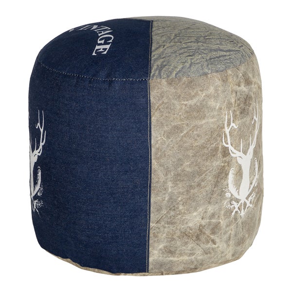 WOMO-DESIGN Sitzpouf Jacksonville Ø35x43cm, Natur/Blau, Unikat, handgefertigt aus Segeltuch/Jeans, Baumwolle Füllung, Runder Sitzpuff Pouf Puff Sitzhocker Sitzkissen Fußhocker Fußbank Hocker Ottoman