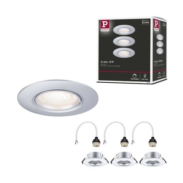 Einbauleuchte 3er-Set starr rund 90 mm GU10 max. 3x10W 230V dimmbar Chrom matt