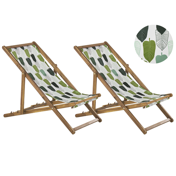Set mit 2 klappbaren Liegestühlen ANZIO mit Ersatzstoffen Blumenmuster Akazienholz Hellbraun
