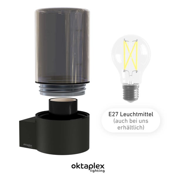 Puno Aluminium Außenlampe IP44 E27 Fassung Wandleuchte außen rauchglas anthrazit modern Wandlampe wetterfest Außenleuchte