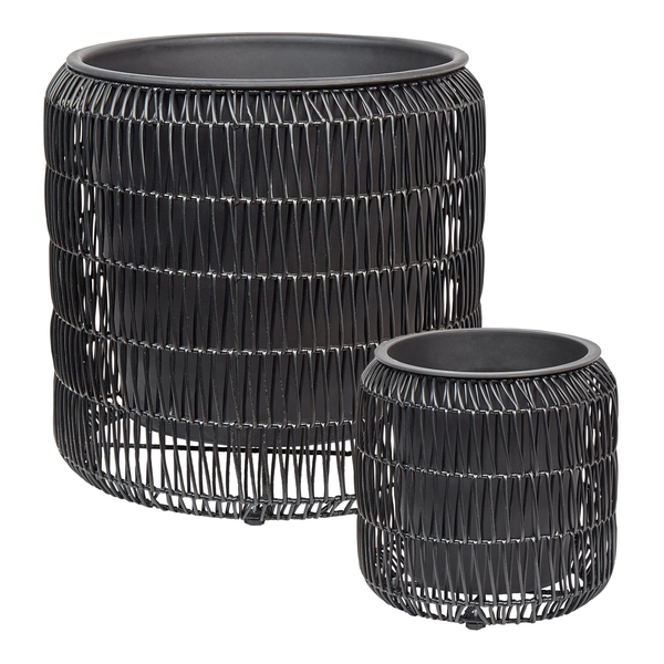 Set mit 2 Blumentöpfen BRODIEA Polyrattan 26/45 cm Schwarz