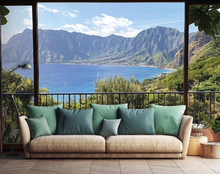 Fototapete 3D Effekt Fenster Meer Natur Wohnzimmer Vlies Tapete 250x175 cm