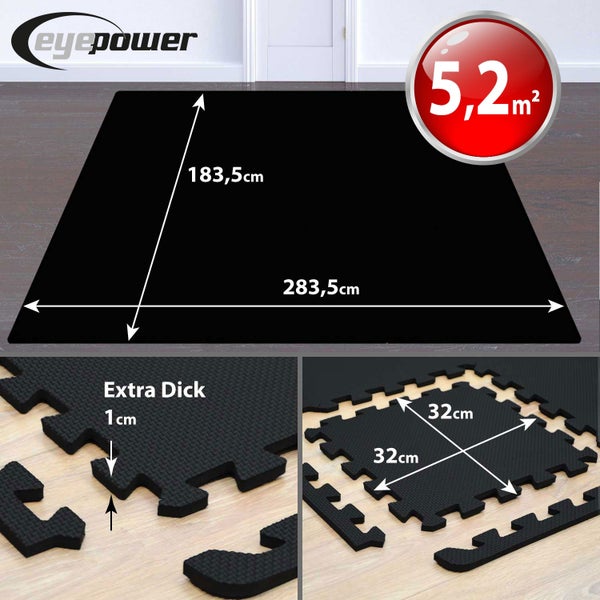 Schwarze Puzzlematte mit den Maßen 183,5 cm x 283,5 cm, 1 cm dick, 5,2 Quadratmeter