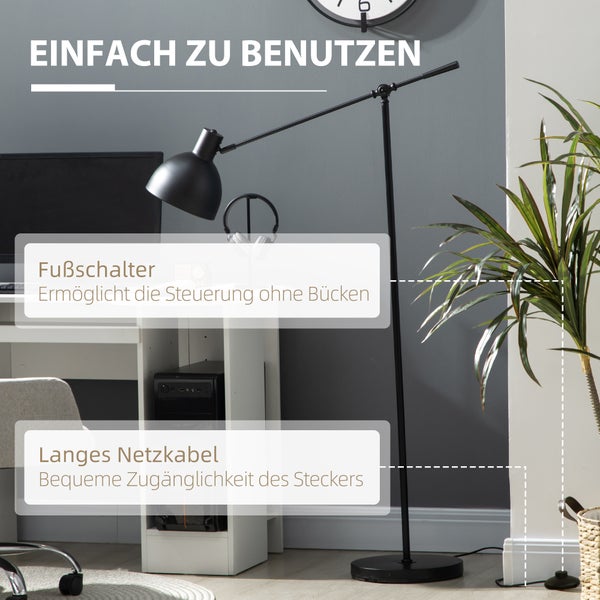 HOMCOM Stehlampe, 30L x 30B x 131H cm, Stahl, Schwarz