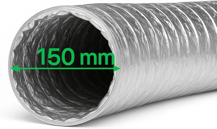 Flexibler Aluminium-Lüftungsschlauch mit einem Durchmesser von 150 Millimeter.