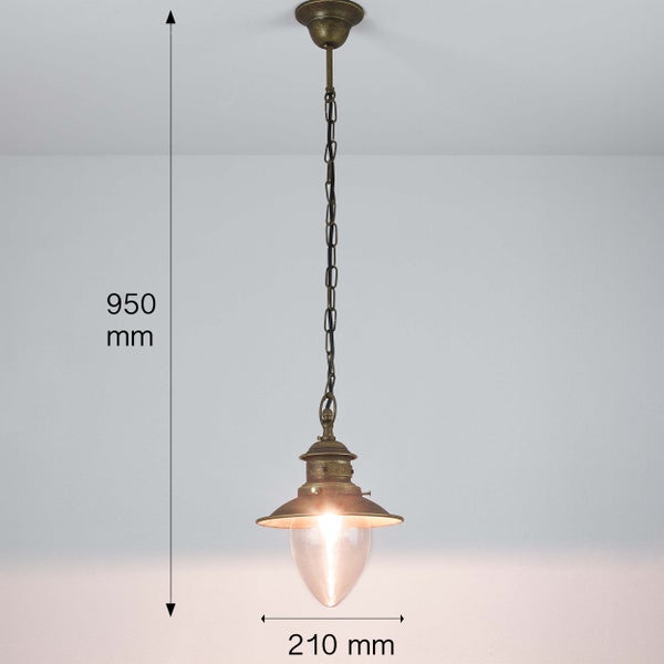 Hängelampe mit Kette und Maßen 950 mm Höhe und 210 mm Durchmesser