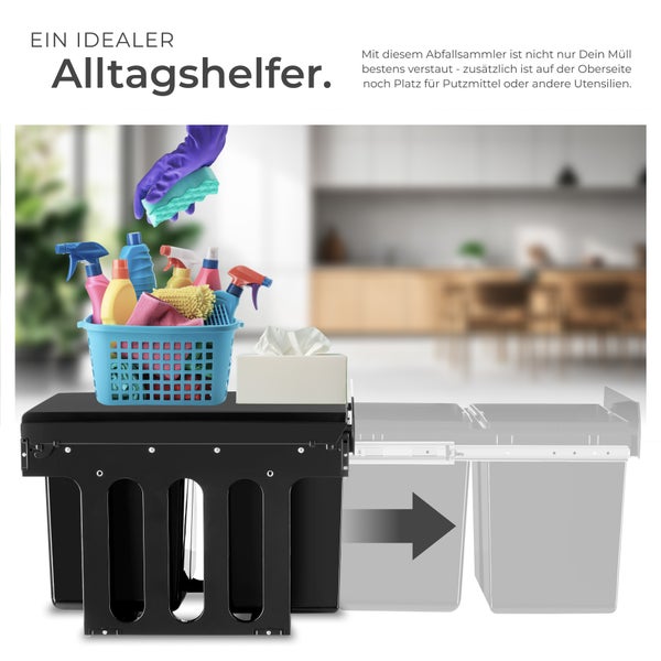 Abfallsammler tectake Ashlyn 35 x 48 x 35 cm 2-fach Mülltrennung, 2x15L schwarz