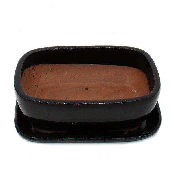 Bonsai-Schale mit Unterteller Gr. 4 Schwarz Anthrazit rechteckig Modell GB5 L 26cm B 20cm H 9cm