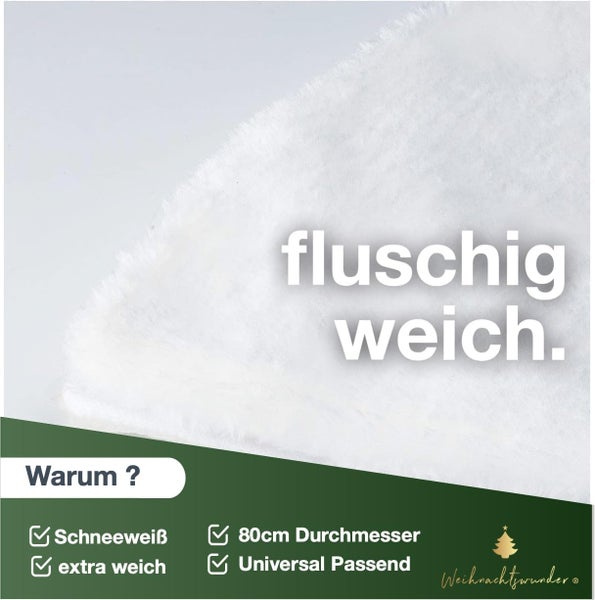 Weihnachtsbaumdecke, 80 cm Durchmesser, schneeweiss und extra weich