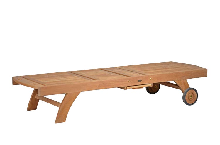 Teak Gartenliege premium mit Fuß-Plateau Rollen wetterfest