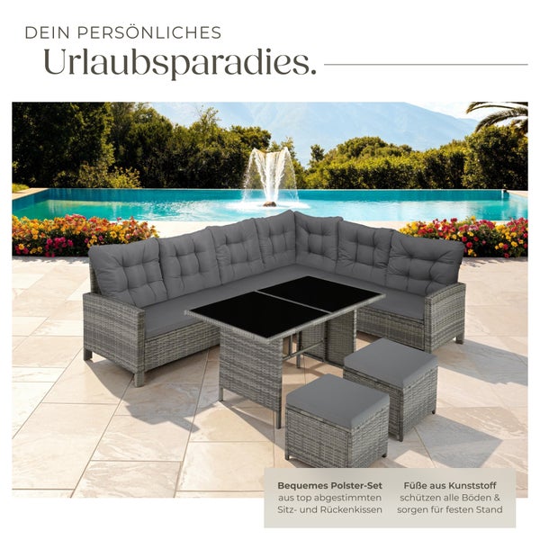 Rattan Lounge tectake Barletta mit Sicherheitsglasplatten für 6 bis 8 Personen grau/beige