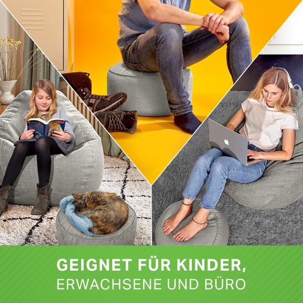 Green Bean 2er Set Indoor Sitzsack + Hocker mit EPS-Perlen Füllung - Fußhocker Fußkissen Sitz-Pouf Bodenkissen Liegekissen Sitzkissen Lounge Chair Sitzhocker Relax-Sessel Bean Bag Silber Grau