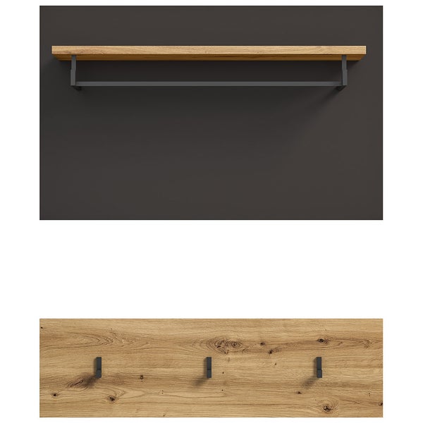 Canu Wandgarderobe 3 Haken 1 Regal Eiche Dekor. 80 X 27 X 73 cm