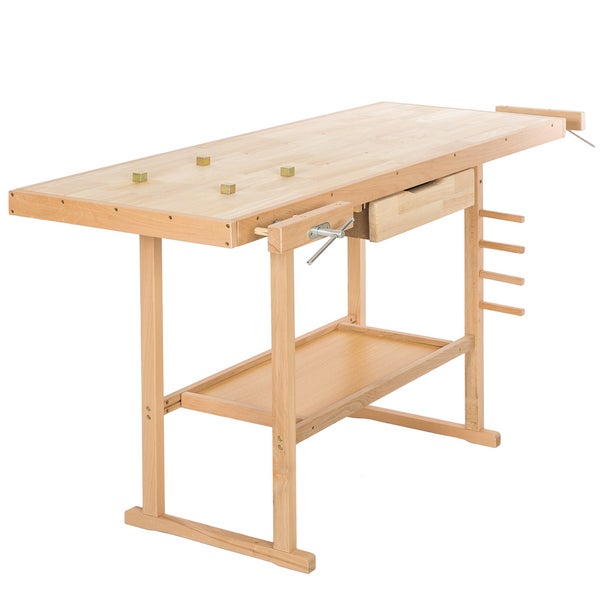 Holzwerkbank tectake  137 x 50 x 87 cm mit 2 Schraubstöcken braun
