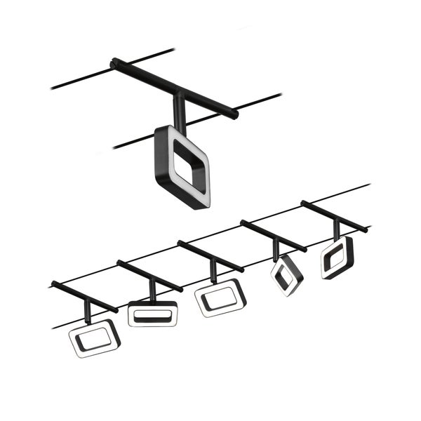 CorDuo LED Seilsystem Frame Basisset 5x280lm 5x4,8W 3000K 230/12V Schwarz matt, Chrom