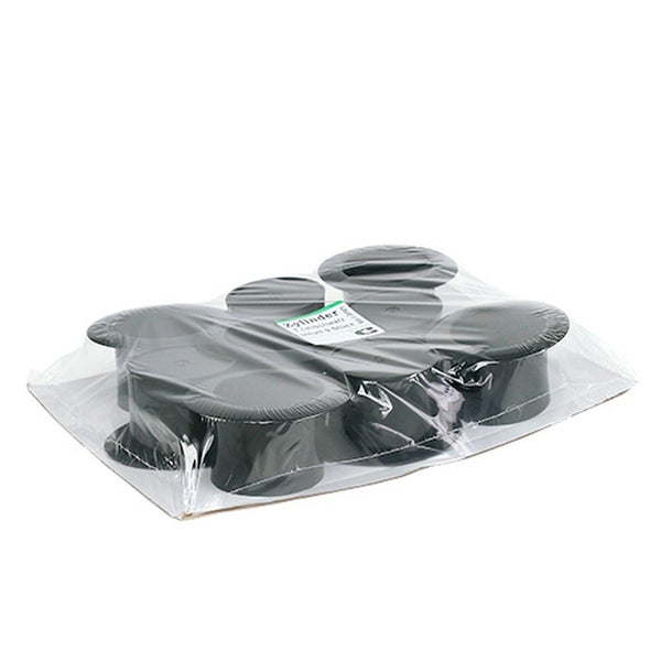 Sechs Zylinderfussstützen in einer Kunststoffverpackung