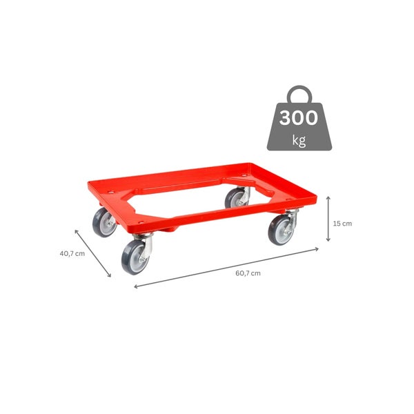 PROREGAL SparSet 10x Eurobehälter mit Offenem Griff und 1 x Transportroller Rot HxBxT 32 x 40 x 60 cm 56 Liter Eurobox Transportbox