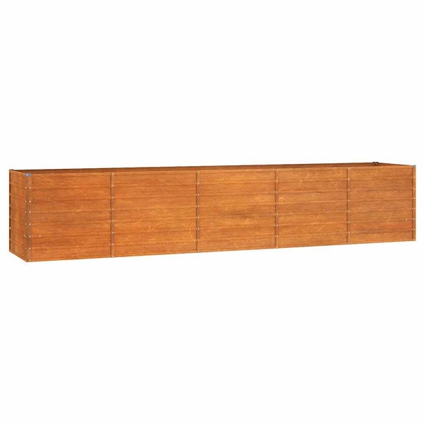 Langes, rechteckiges Hochbeet aus Holz mit mehreren Segmenten.