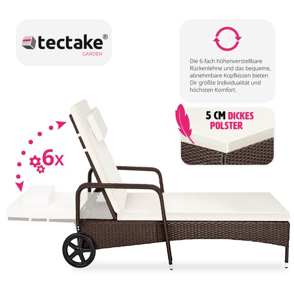 Rattan Sonnenliege tectake Cassis 196 x 72 x 57 - 94,5 cm mit Aluminiumgestell braun gemischt