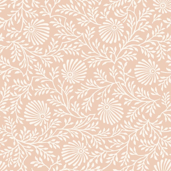 Tapete mit floralem Muster aus stilisierten Blumen und beblätterten Zweigen