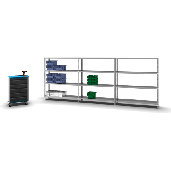 PROREGAL Fachbodenregal Schraubsystem Medium-Duty Grundregal HxBxT 150 x 130 x 30 cm 4 Ebenen Fachlast 200 kg Beidseitig Nutzbar Verzinkt