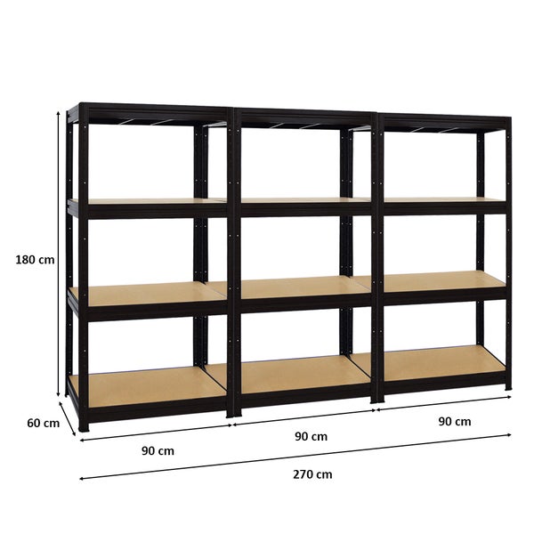 PROREGAL Mega Deal 3er-Sparset Profi-Schwerlastregal DINO HxBxT 180x90x60cm Fachlast 600kg Schwarz