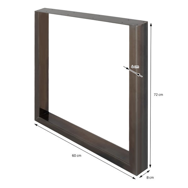 ECD Germany 2x Tischbeine aus Vierkantprofilen, 60x72 cm, Dunkelgrau, pulverbeschichteter Stahl, Industriedesign, Metall Tischkufen Tischuntergestell Tischgestell Möbelfüße, für Esstisch, Schreibtisch