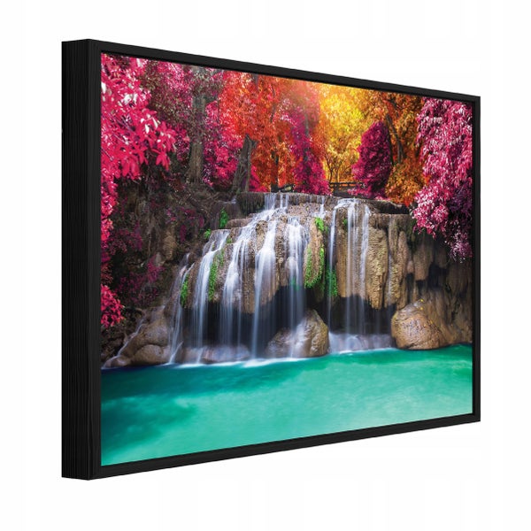 Gerahmtes Wandbild mit Wasserfall und Herbstwald