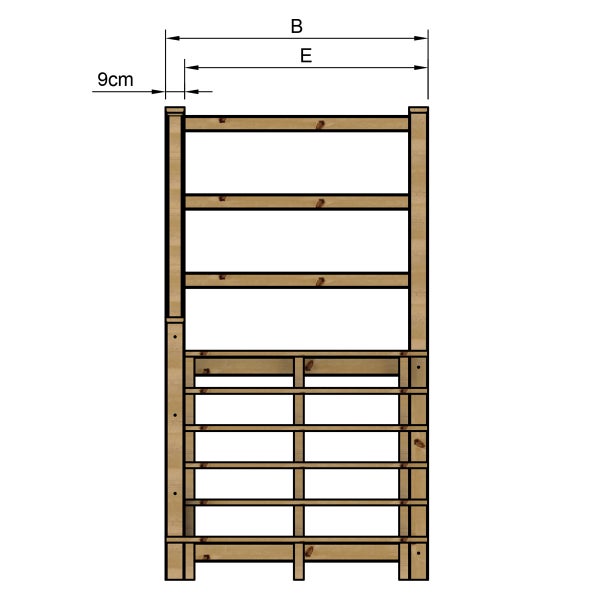 Skizze eines Holzregals mit Maßangaben