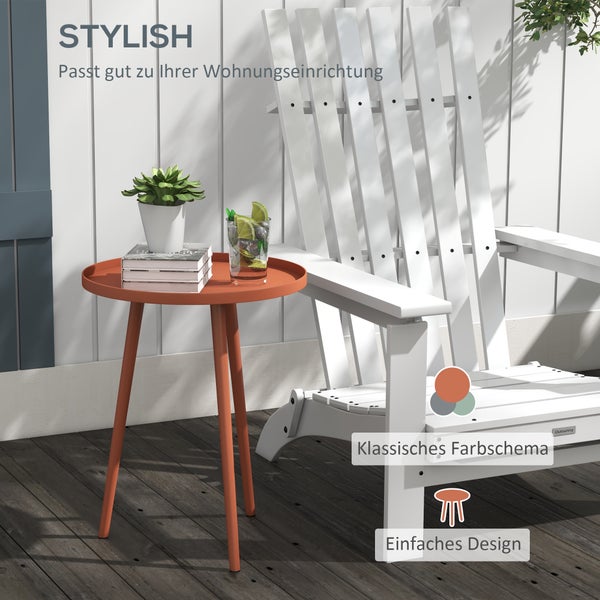 Outsunny Beistelltisch Garten, wetterfester Gartentisch mit erhöhtem Rand, Balkontisch aus Stahl, runder Kaffeetisch 20kg belastbar, Ø40x50H cm, Sofatisch für Outdoor Indoor Balkon Terrasse Rot