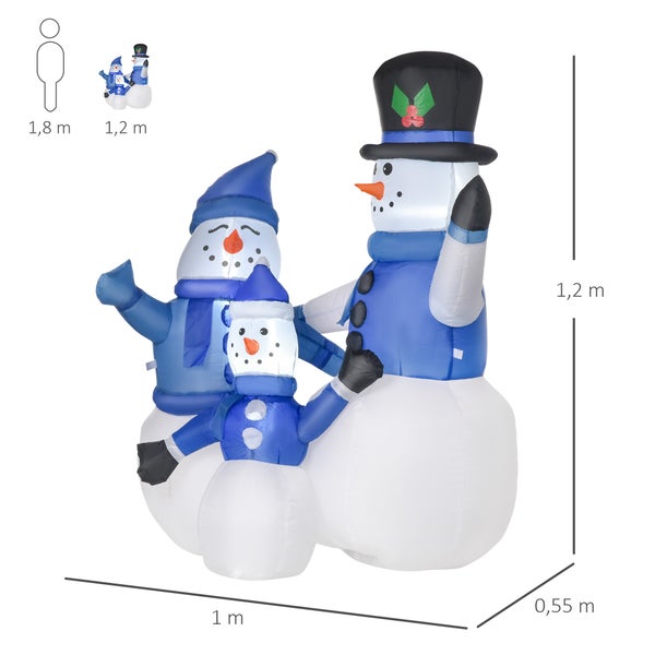 HOMCOM Selbstaufblasbare Dekoration, LED, mit Gebläse, L100 x B55 x H120 cm, Polyester, Blau