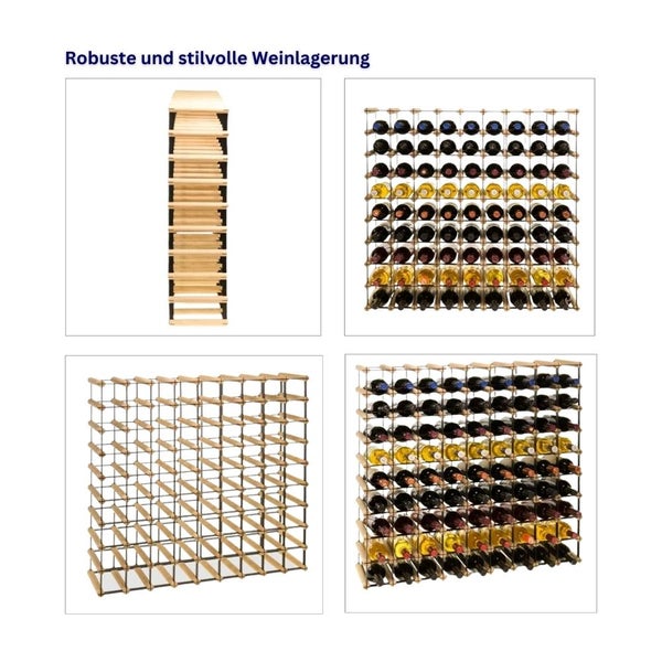 PROREGAL Modulares Weinregal Vinotega Mod Metal HxBxT 92,5 x 92,5 x 24,5 cm 9 x 9 Flaschen Massives Kiefernholz Braun Geölt
