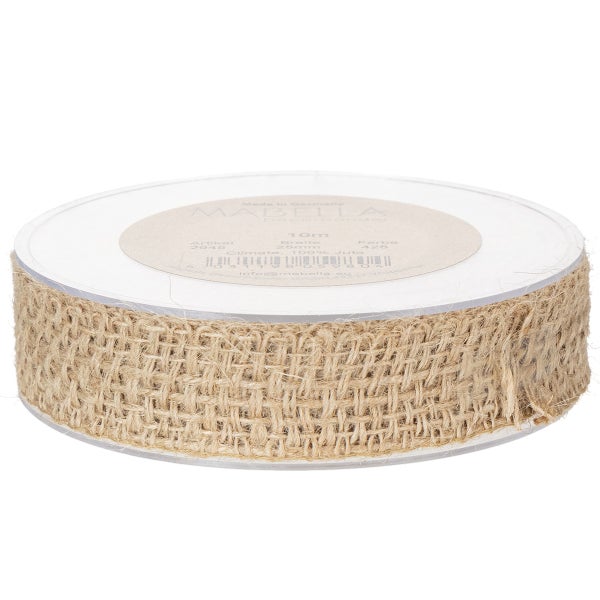 Mabella Jute-Dekoband, Breite 25 Millimeter, Länge 10 Meter, Naturfaser auf einer Spule.