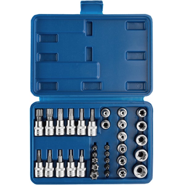 Torx Steckschlüsselsatz tectake  34-teilig, 5/16 und 3/8 Zoll übersichtliche Anordnung im Kunststoffkoffer