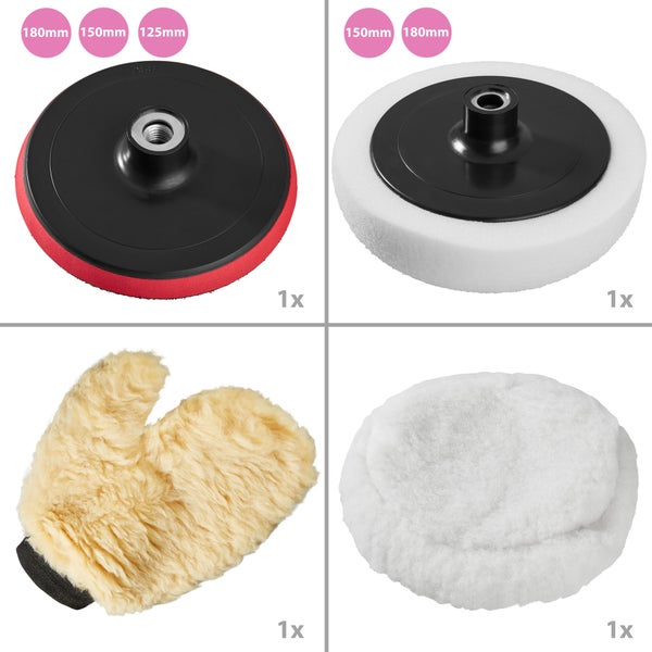 Poliermaschinen-Set mit Polierpads und Polierhandschuh