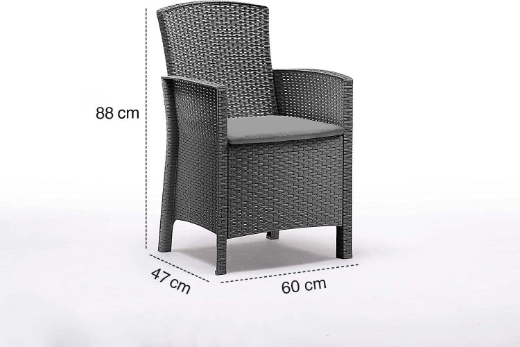 BICA Lido Wetterfestes Balkonset 7-tlg. mit 6 Sessel inkl. Sitzkissen und Tisch Houston Graphit