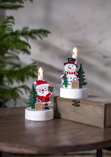 Dekorative Weihnachtslichter mit Weihnachtsmann- und Schneemannmotiven