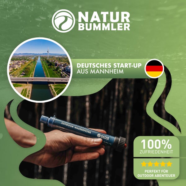 Naturbummler ® Wasserfilter Outdoor 2000 Liter [Co2-Neutral] inkl. Karabiner und Verlängerungshalm – Tötet 99,999% aller Bakterien und Keime ab – Wasserfilter Outdoor Survival Wasserfilter Camping